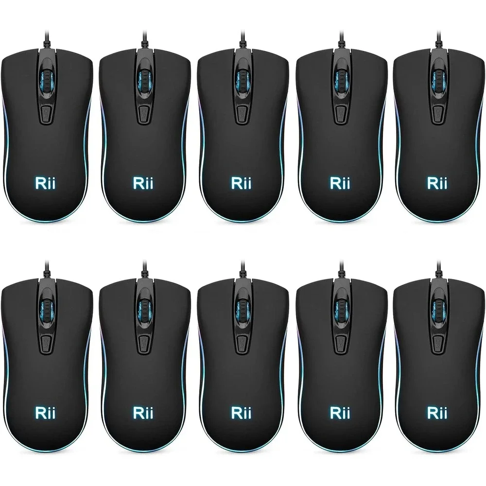 Rii Wired Mouse, RM105 USB Computer Mouse,RGB Optical Office Mice for PC 10 Pack